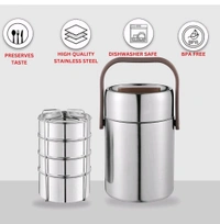 Kraft Perma Therm 4-Tier Stainless Steel Insulated Lunch Box -1.9L (400ml Each), Double-Wall Vacuum Tiffin Keeps Food Hot for 8 Hrs, Leak-Proof Silicone Lid, Clip Lock
