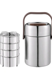 Kraft Perma Therm 4-Tier Stainless Steel Insulated Lunch Box -1.9L (400ml Each), Double-Wall Vacuum Tiffin Keeps Food Hot for 8 Hrs, Leak-Proof Silicone Lid, Clip Lock