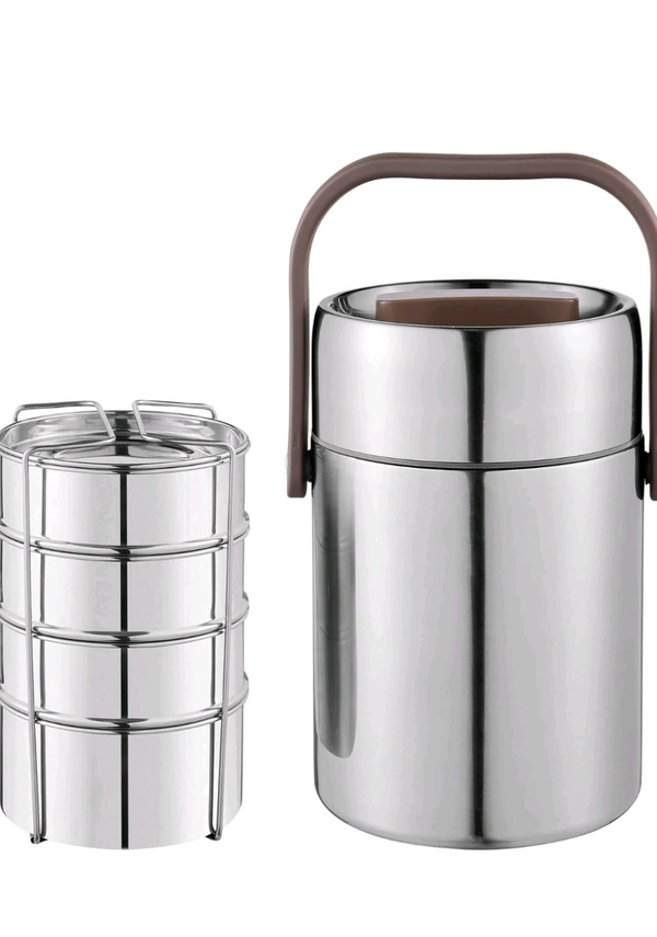 Kraft Perma Therm 4-Tier Stainless Steel Insulated Lunch Box -1.9L (400ml Each), Double-Wall Vacuum Tiffin Keeps Food Hot for 8 Hrs, Leak-Proof Silicone Lid, Clip Lock