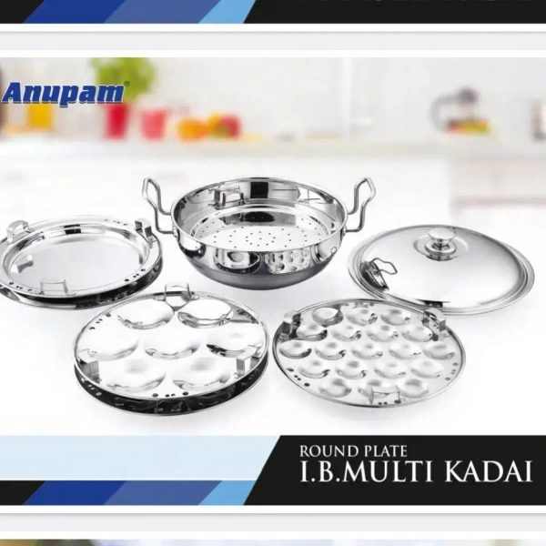 Anupam Stainless Steel Sandwich Bottom Multi kadai with lid with 6 Plates - Base Variant