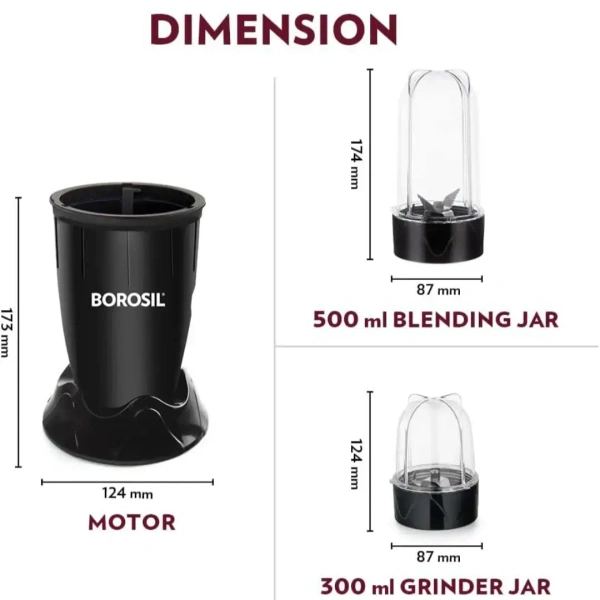 BOROSIL Borosil NutriFresh PB31 Portable Mini-Blender & Grinder, Black 400 W