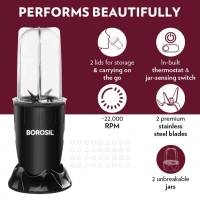 BOROSIL Borosil NutriFresh PB31 Portable Mini-Blender & Grinder, Black 400 W