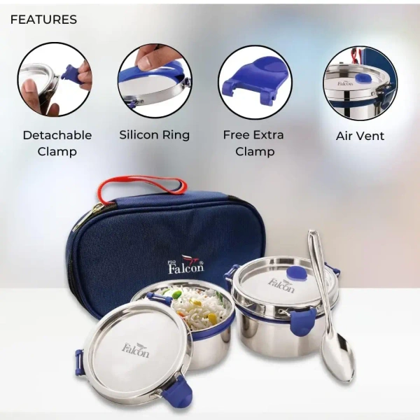 FALCON Falcon Stainless Steel Eco Nxt Lunch Box, 2 Containers with Insulated Bag