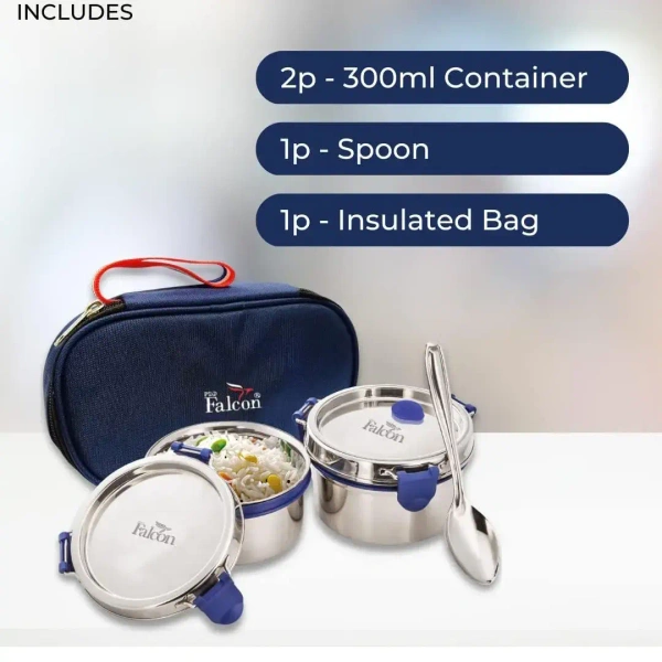 FALCON Falcon Stainless Steel Eco Nxt Lunch Box, 2 Containers with Insulated Bag