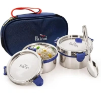 FALCON Falcon Stainless Steel Eco Nxt Lunch Box, 2 Containers with Insulated Bag