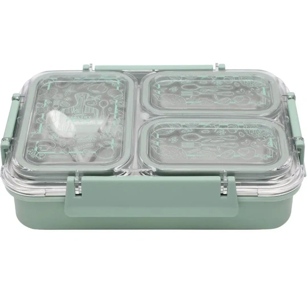 JAYPEE Stainless Exteel Three Cavity Lunch Box For Kids - Green