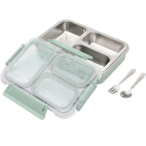JAYPEE Stainless Exteel Three Cavity Lunch Box For Kids - Green
