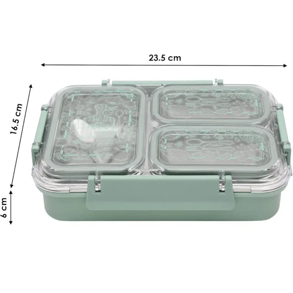JAYPEE Stainless Exteel Three Cavity Lunch Box For Kids - Green