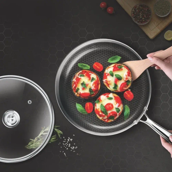 MILTON Milton Honeycomb Triply Frypan With Glass Lid - 22cm
