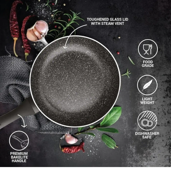 MILTON Milton Pro Cook Granito Fry Pan With Glass Lid Size 24 Cm - Base Variant