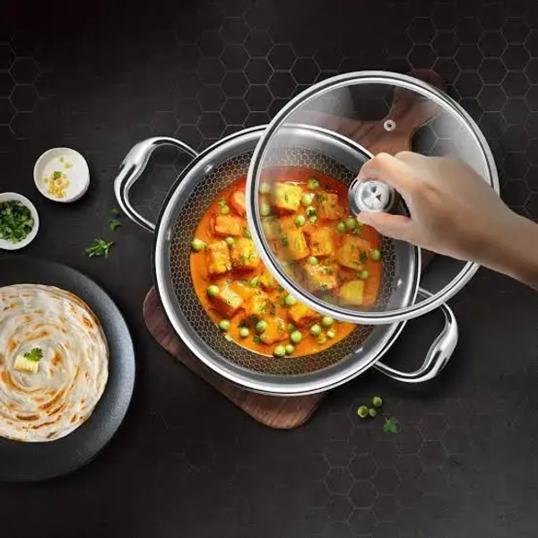 MILTON Milton Pro Cook Honeycomb Kadhai With Glass Lid - 20cm
