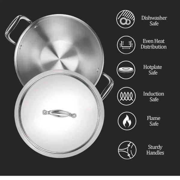 MILTON Pro cook Triply Deep Kadhai with Stainless Steel Lid 28 Cm - Base Variant