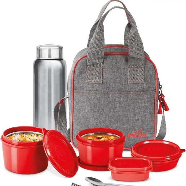 MILTON Milton Savor Lunch Tiffin (3 Microwave Safe Inner Steel Containers - Red