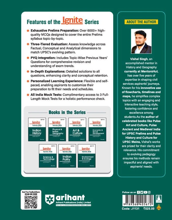 Arihant Publication Ignite Topicwise MCQs Indian History For UPSC & State Pre Pcs Exams | English Medium