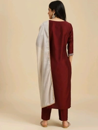 Mokosh MOKOSH Women Silk Blend Kurta Pant Dupatta Set - S, Rosewood