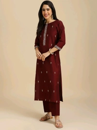 Mokosh MOKOSH Women Silk Blend Kurta Pant Dupatta Set - L, Rosewood