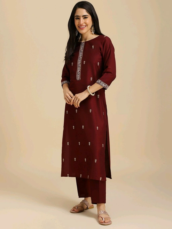 Mokosh MOKOSH Women Silk Blend Kurta Pant Dupatta Set - XXL, Rosewood