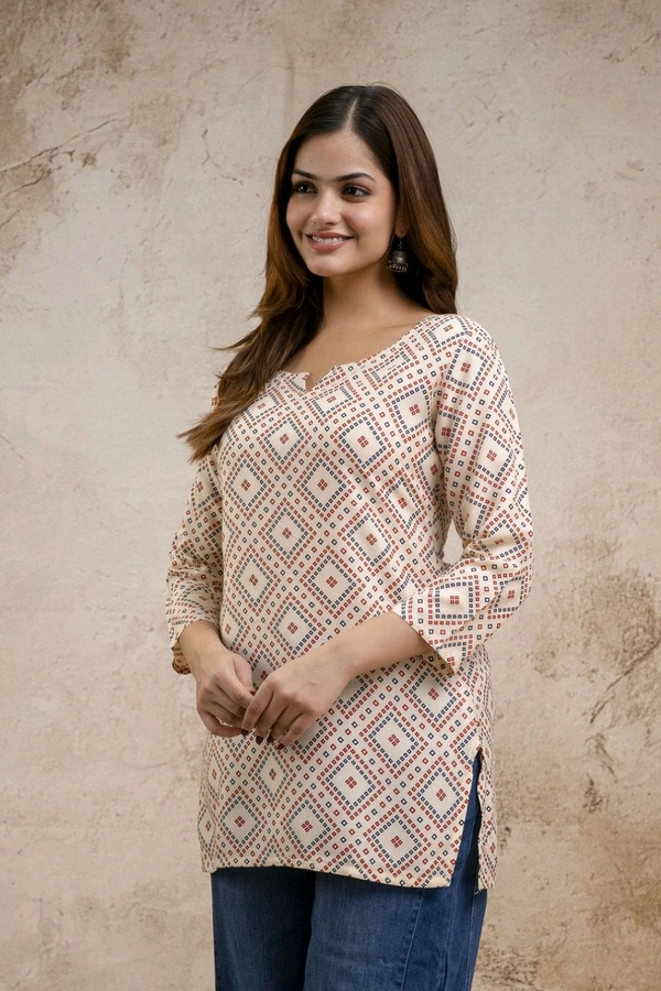 Women Printed Viscose Rayon Straight Kurta (Beige) - M