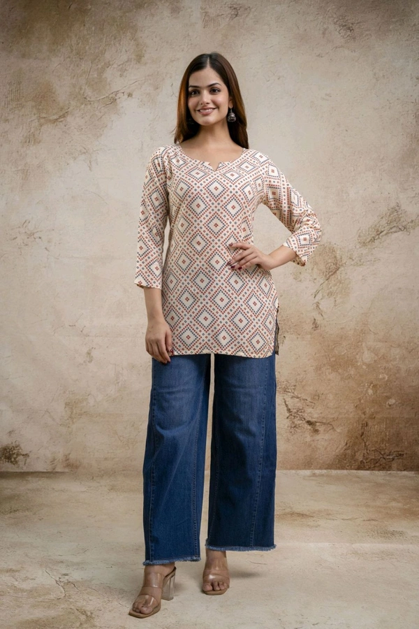 Women Printed Viscose Rayon Straight Kurta (Beige) - M