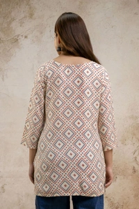 Women Printed Viscose Rayon Straight Kurta (Beige) - L