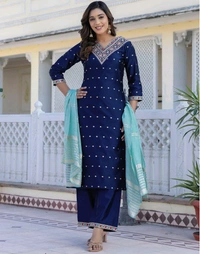 Skylee Women Jacquard, Silk Blend Kurta Pant Dupatta Set - S