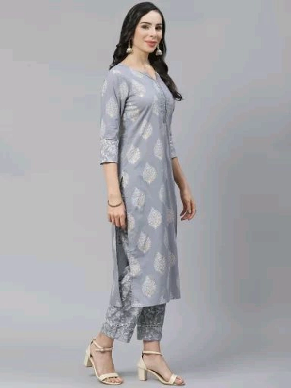 Yuris Women Grey & White Pure Cotton Printed Kurta with Palazzos & Dupatta - XS