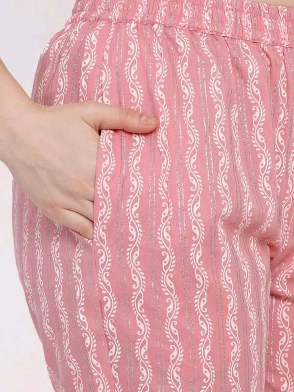 Yuris Women Pink & White Printed Kurta with Palazzos & Dupatta - S