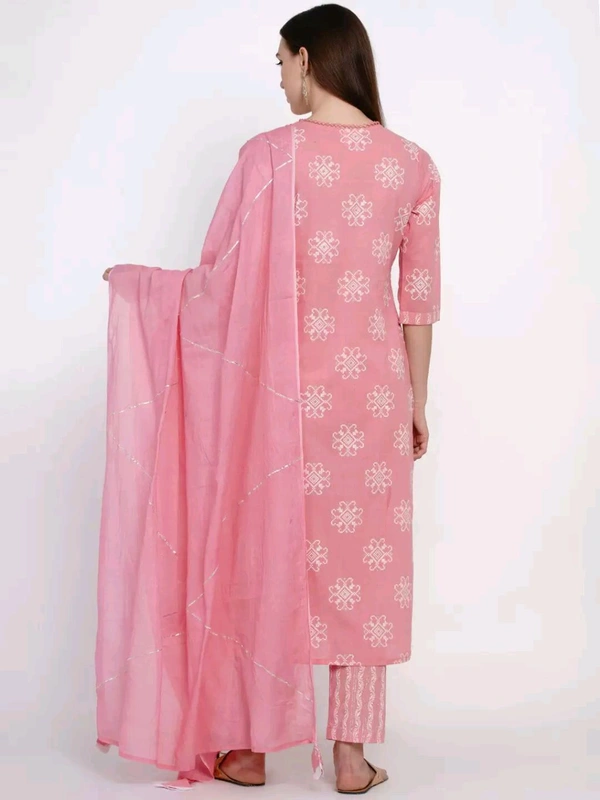 Yuris Women Pink & White Printed Kurta with Palazzos & Dupatta - S