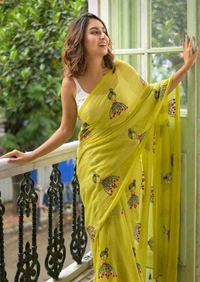 BongLooms Ready to Wear Embroidered Sharara Saree Handloom Pure Cotton Saree (Yellow)