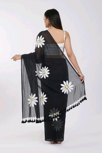 Floral Print Handloom Pure Cotton Saree (Black)