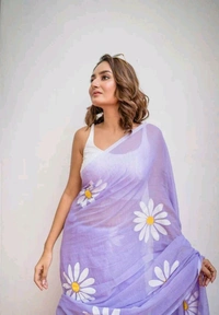 Floral Print Handloom Pure Cotton Saree (Purple)