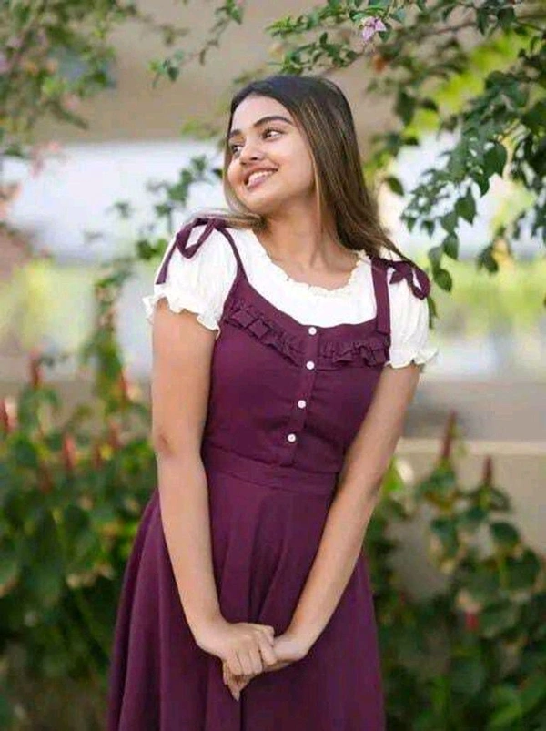 FABRICSSNEHA Women Fit and Flare Purple Midi/Calf Length Dress - L