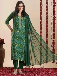 ANJIKI Women Cotton Blend Kurti Pant Dupatta Set