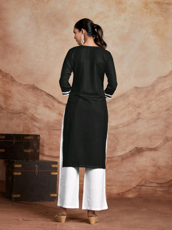 Youthnic Women Chikan Embroidery Cotton Rayon Straight Kurta (Black) - XXL