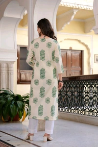Koito Women Printed Pure Cotton Straight Kurta (Green) - 3XL