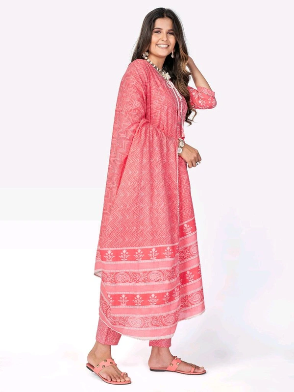 VBUYZ Women Pure Cotton Kurta Pant Dupatta Set - L