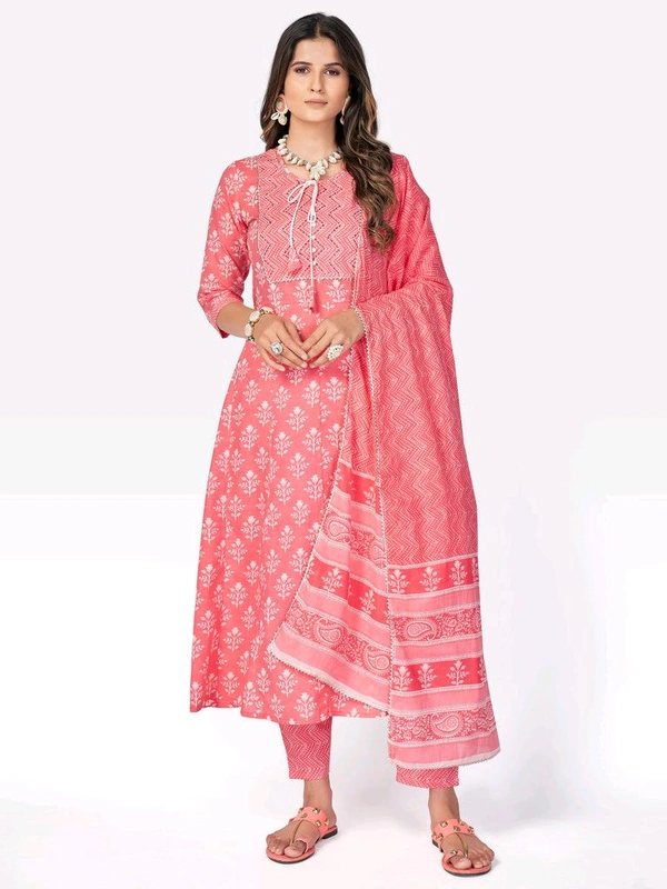 VBUYZ Women Pure Cotton Kurta Pant Dupatta Set - XL