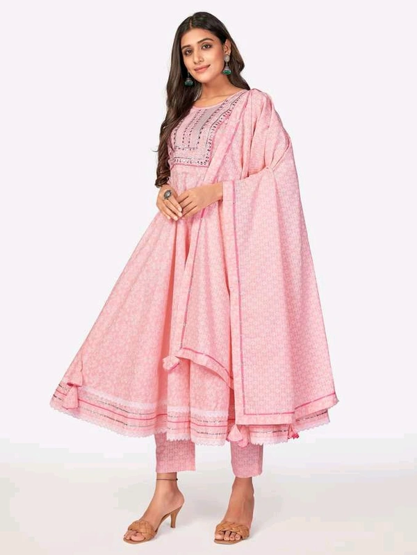 VBUYZ Women Pure Cotton Kurta Pant Dupatta Set - L
