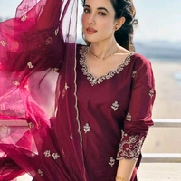 Royal Export Women Chanderi Kurta Palazzo Dupatta Set - XXL