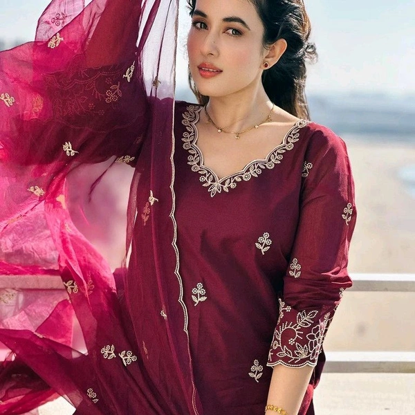 Royal Export Women Chanderi Kurta Palazzo Dupatta Set - XXL