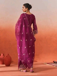 Royal Export Women Chanderi Kurta Palazzo Dupatta Set - XXL