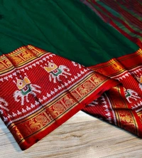 SuperLaxmi Temple Border, Woven Narayanpet Cotton Silk Saree (Green)