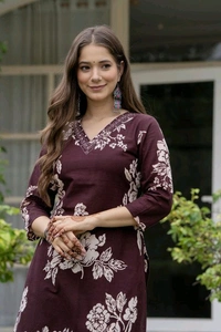 PRISCA Women Pure Cotton Kurta Pant Set - M