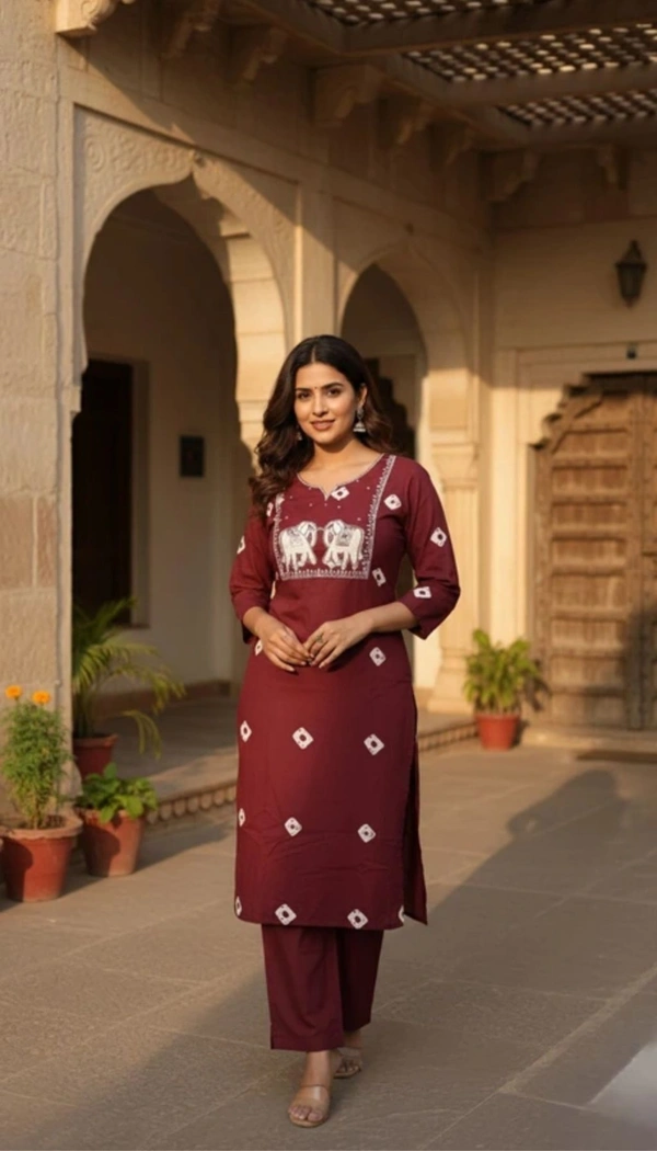 Samdwaal's Women Cotton Blend Kurti Palazzo Set - XL