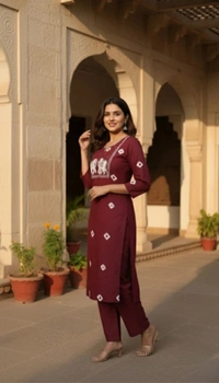 Samdwaal's Women Cotton Blend Kurti Palazzo Set - XL