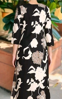 Aromix Women Printed Silk Blend Straight Kurta (Black) - L