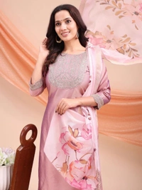 AYUKTA INTERNATIONAL
Women Art Silk Kurti Pant Dupatta Set - XL