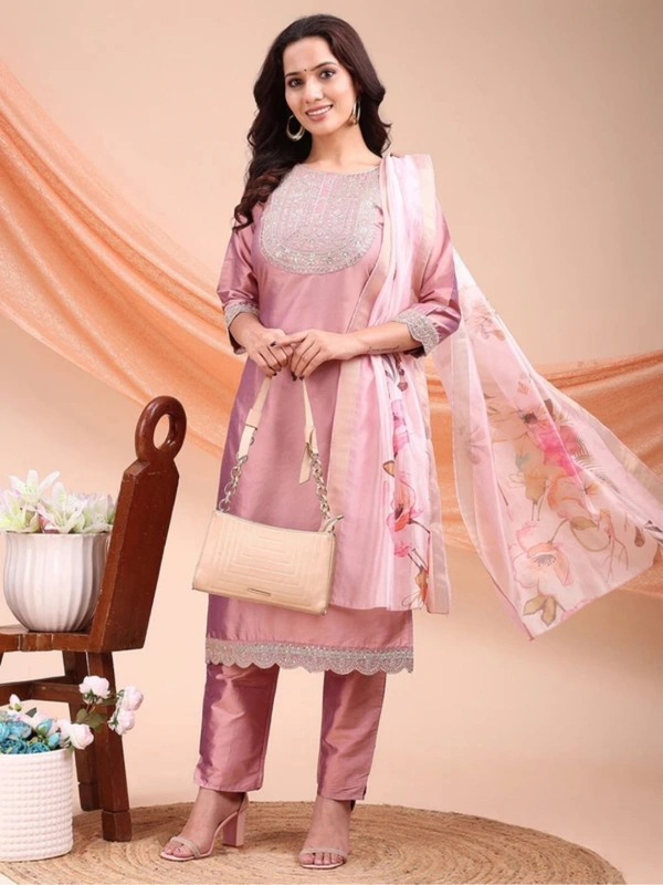 AYUKTA INTERNATIONAL
Women Art Silk Kurti Pant Dupatta Set - XXL