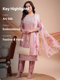 AYUKTA INTERNATIONAL
Women Art Silk Kurti Pant Dupatta Set - XXL
