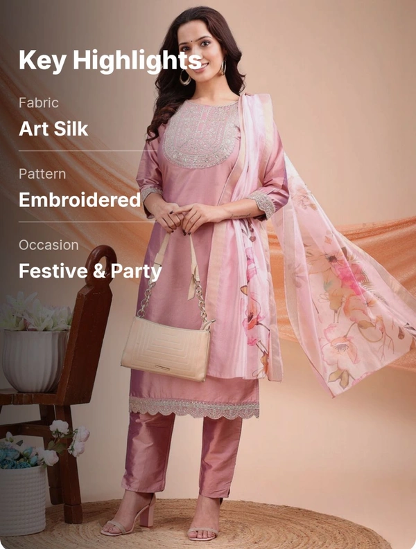 AYUKTA INTERNATIONAL
Women Art Silk Kurti Pant Dupatta Set - XXL